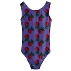 Red Roses Purple Vintage Kids  Cut-out Back One Piece Swimsuit by snowwhitegirl