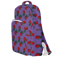 Red Roses Purple Vintage Double Compartment Backpack by snowwhitegirl