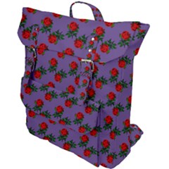 Red Roses Purple Vintage Buckle Up Backpack by snowwhitegirl