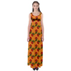 Red Roses Orange Empire Waist Maxi Dress by snowwhitegirl