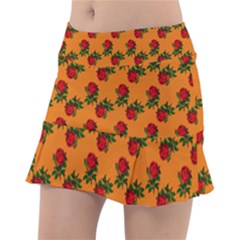 Red Roses Orange Tennis Skirt by snowwhitegirl