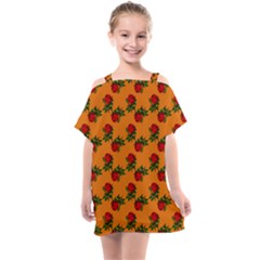 Red Roses Orange Kids  One Piece Chiffon Dress