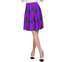 Red Roses Blue Purple A-line Skirt