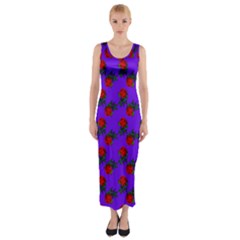 Red Roses Blue Purple Fitted Maxi Dress by snowwhitegirl