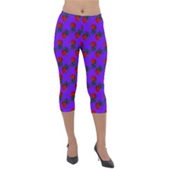 Red Roses Blue Purple Lightweight Velour Capri Leggings  by snowwhitegirl