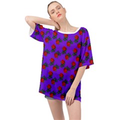 Red Roses Blue Purple Oversized Chiffon Top