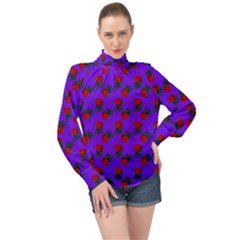 Red Roses Blue Purple High Neck Long Sleeve Chiffon Top by snowwhitegirl