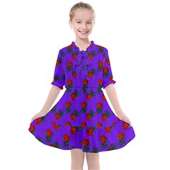 Red Roses Blue Purple Kids  All Frills Chiffon Dress