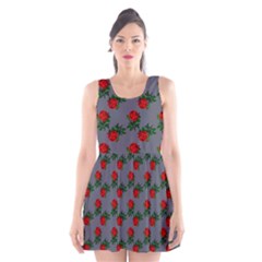 Red Roses Grey Scoop Neck Skater Dress