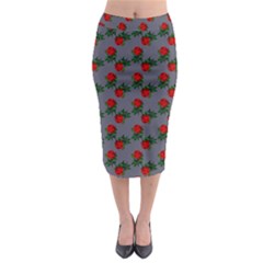 Red Roses Grey Midi Pencil Skirt by snowwhitegirl