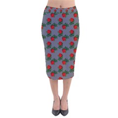 Red Roses Grey Velvet Midi Pencil Skirt by snowwhitegirl