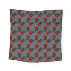 Red Roses Grey Square Tapestry (small) by snowwhitegirl