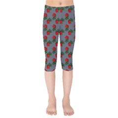 Red Roses Grey Kids  Capri Leggings  by snowwhitegirl