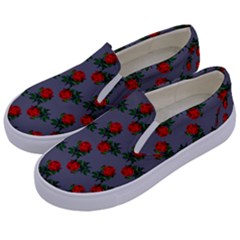 Red Roses Grey Kids  Canvas Slip Ons by snowwhitegirl