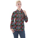 Red Roses Grey Women s Long Sleeve Pocket Shirt View1