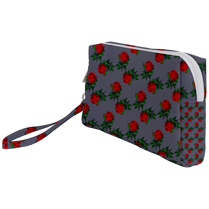 Red Roses Grey Wristlet Pouch Bag (Small)