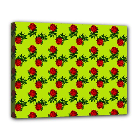 Red Roses Lime Green Canvas 14  X 11  (stretched) by snowwhitegirl