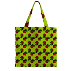 Red Roses Lime Green Zipper Grocery Tote Bag by snowwhitegirl