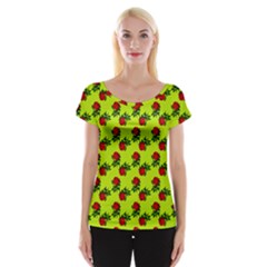 Red Roses Lime Green Cap Sleeve Top by snowwhitegirl