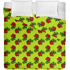 Red Roses Lime Green Duvet Cover Double Side (king Size) by snowwhitegirl