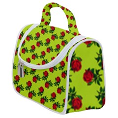 Red Roses Lime Green Satchel Handbag