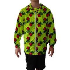 Red Roses Lime Green Kids  Hooded Windbreaker by snowwhitegirl