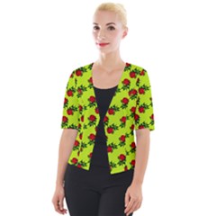 Red Roses Lime Green Cropped Button Cardigan by snowwhitegirl