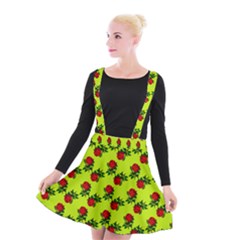 Red Roses Lime Green Suspender Skater Skirt by snowwhitegirl