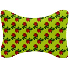 Red Roses Lime Green Seat Head Rest Cushion by snowwhitegirl