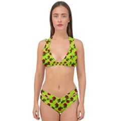 Red Roses Lime Green Double Strap Halter Bikini Set by snowwhitegirl