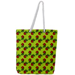 Red Roses Lime Green Full Print Rope Handle Tote (large) by snowwhitegirl