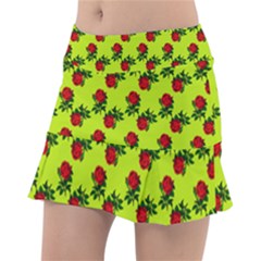 Red Roses Lime Green Tennis Skirt by snowwhitegirl