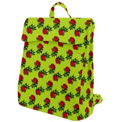 Red Roses Lime Green Flap Top Backpack by snowwhitegirl