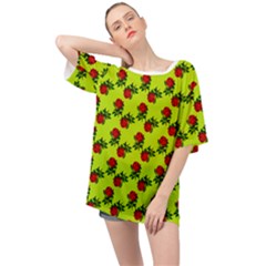 Red Roses Lime Green Oversized Chiffon Top