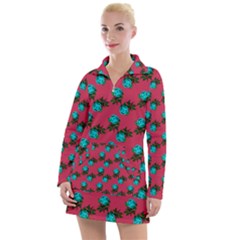 Blue Roses Pink Women s Long Sleeve Casual Dress by snowwhitegirl