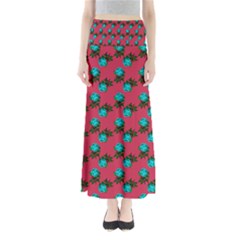 Blue Roses Pink Full Length Maxi Skirt by snowwhitegirl