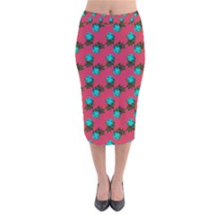 Blue Roses Pink Velvet Midi Pencil Skirt by snowwhitegirl