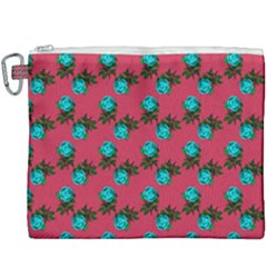 Blue Roses Pink Canvas Cosmetic Bag (xxxl) by snowwhitegirl