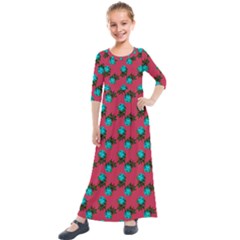 Blue Roses Pink Kids  Quarter Sleeve Maxi Dress by snowwhitegirl