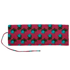 Blue Roses Pink Roll Up Canvas Pencil Holder (m)