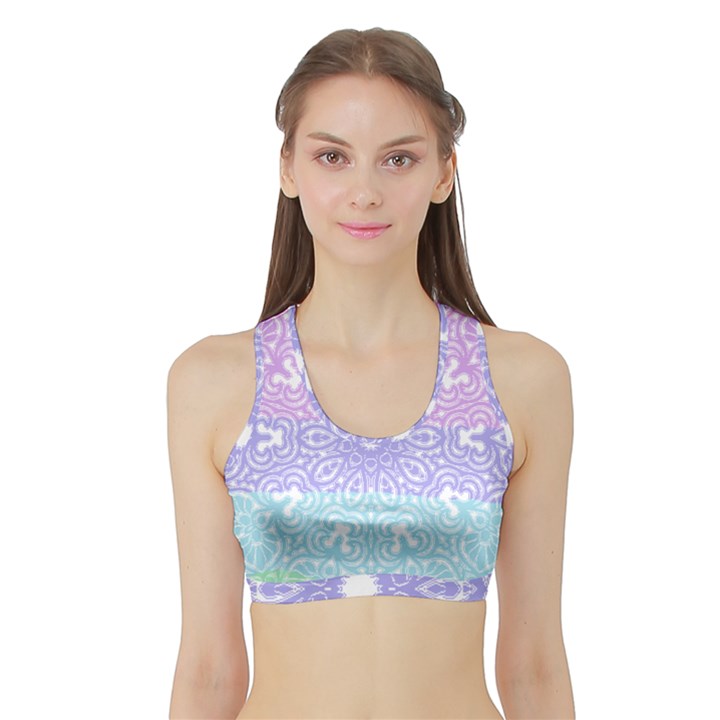 Vintage Pastel Mandala White Sports Bra with Border