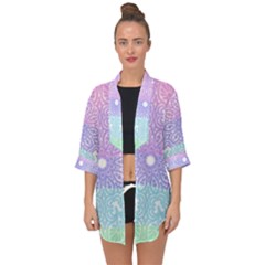 Vintage Pastel Mandala White Open Front Chiffon Kimono