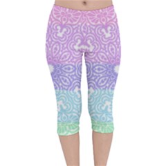 Vintage Pastel Mandala White Velvet Capri Leggings 