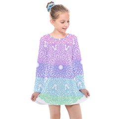 Vintage Pastel Mandala White Kids  Long Sleeve Dress