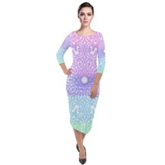 Vintage Pastel Mandala White Quarter Sleeve Midi Velour Bodycon Dress by snowwhitegirl