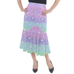 Vintage Pastel Mandala White Midi Mermaid Skirt