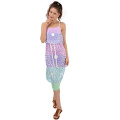 Vintage Pastel Mandala White Waist Tie Cover Up Chiffon Dress