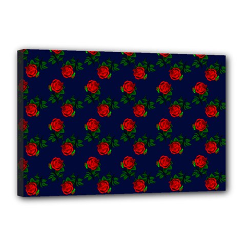 Red Roses Dark Blue Canvas 18  X 12  (stretched) by snowwhitegirl