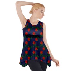 Red Roses Dark Blue Side Drop Tank Tunic