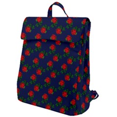 Red Roses Dark Blue Flap Top Backpack by snowwhitegirl